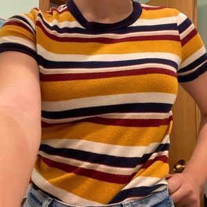 multicolored striped short sleeved top